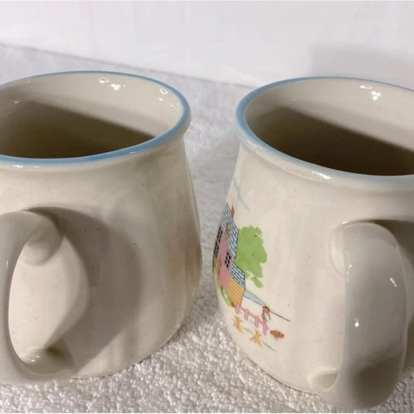Vintage Korea Stoneware Pottery  Ceramic Homestead Mugs Coffee Cups x2 - Picture 12 of 13